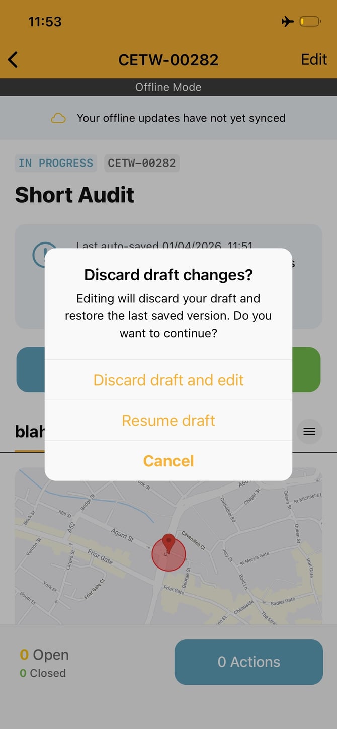 Editing an Audit with an existing draft