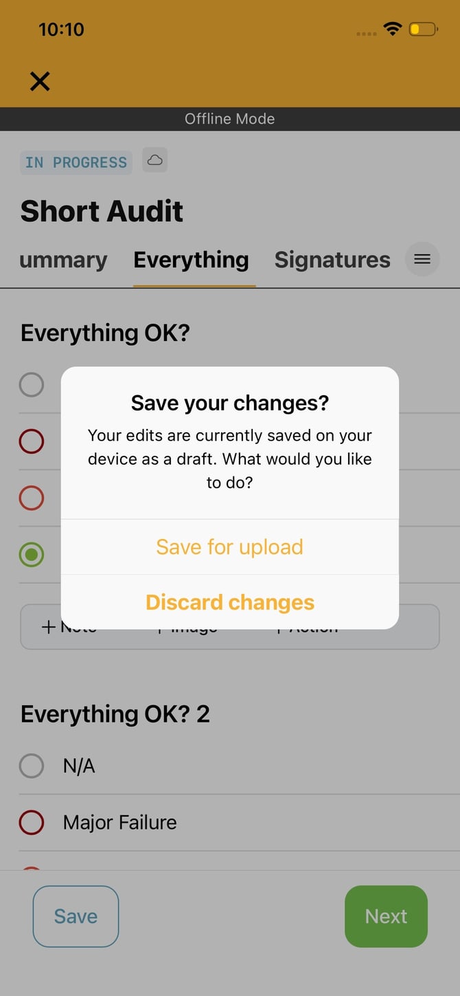 Quitting Audit Pop-up