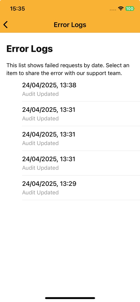 How to send an Error Log from the Work Wallet App