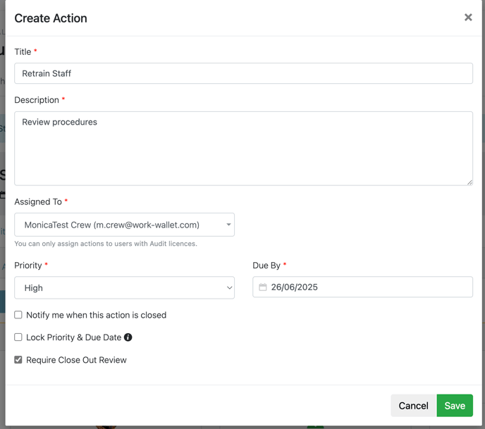 Screenshot of action