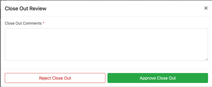 Screenshot of close out review