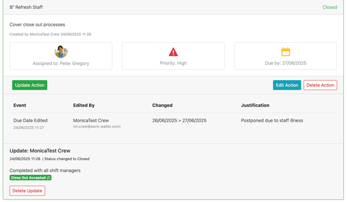 Screenshot of close out accepted