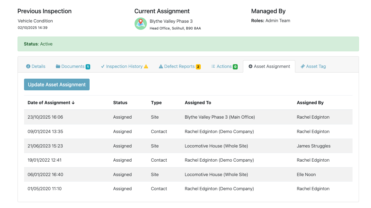 How Do I View The Assignment History Of An Asset